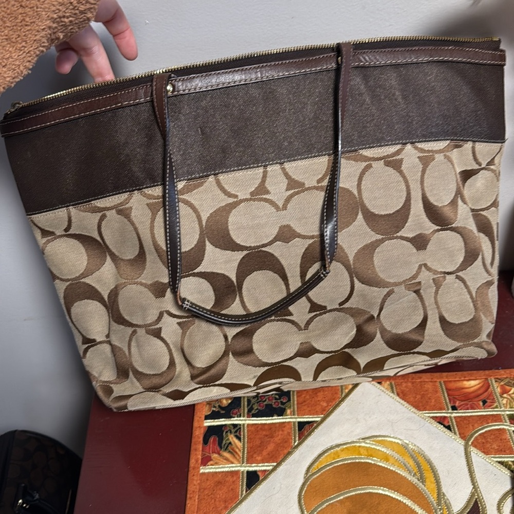 Coach Signature Brown and Tan Tote - Picture 3 of 7